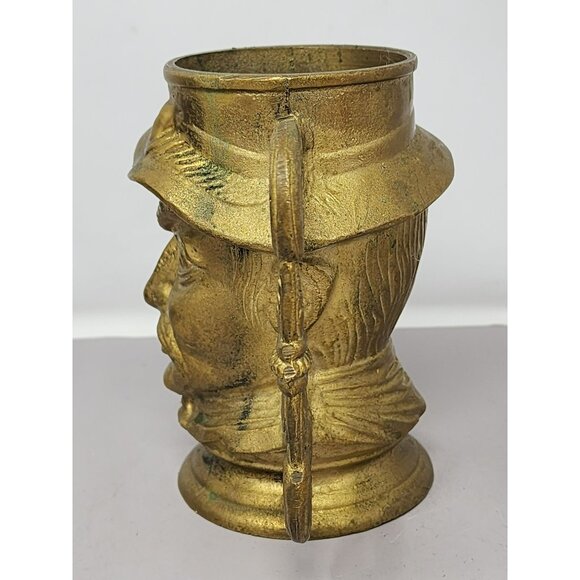Antique Gold-Toned Brass Tankard Mug With Mans Face Design & Ornate Handle - Picture 2 of 9
